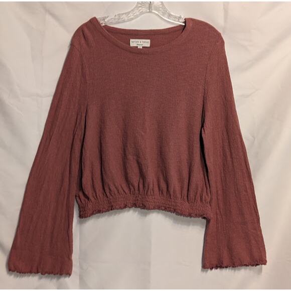 Madewell | Texture & Thread Large 100% cotton long sleeve Dusty rose Crop Top - Picture 1 of 6